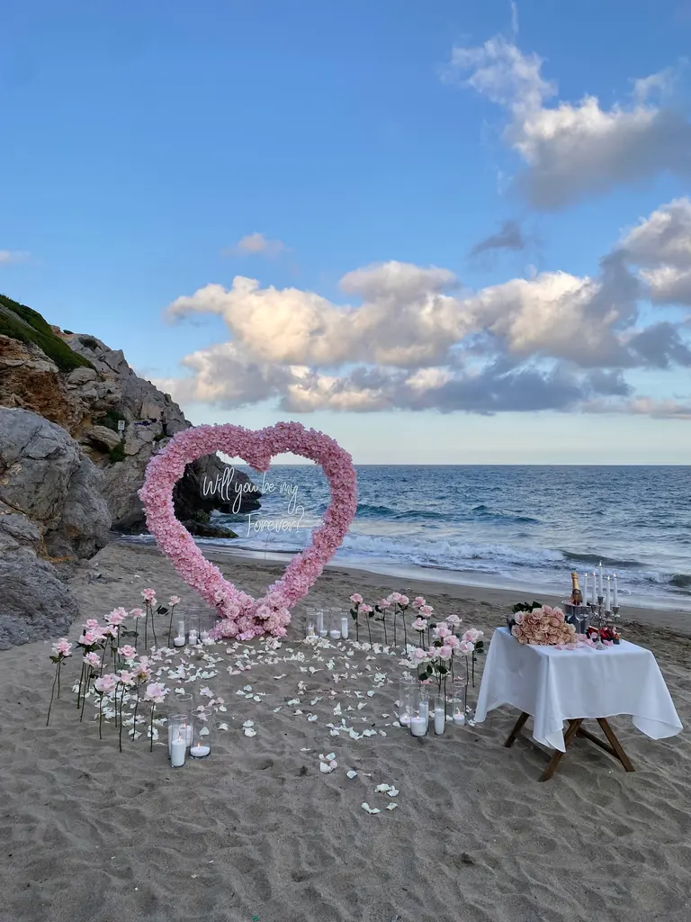 Garraf beach marriage proposal setup view 2 showing cliffs and Mediterranean coast