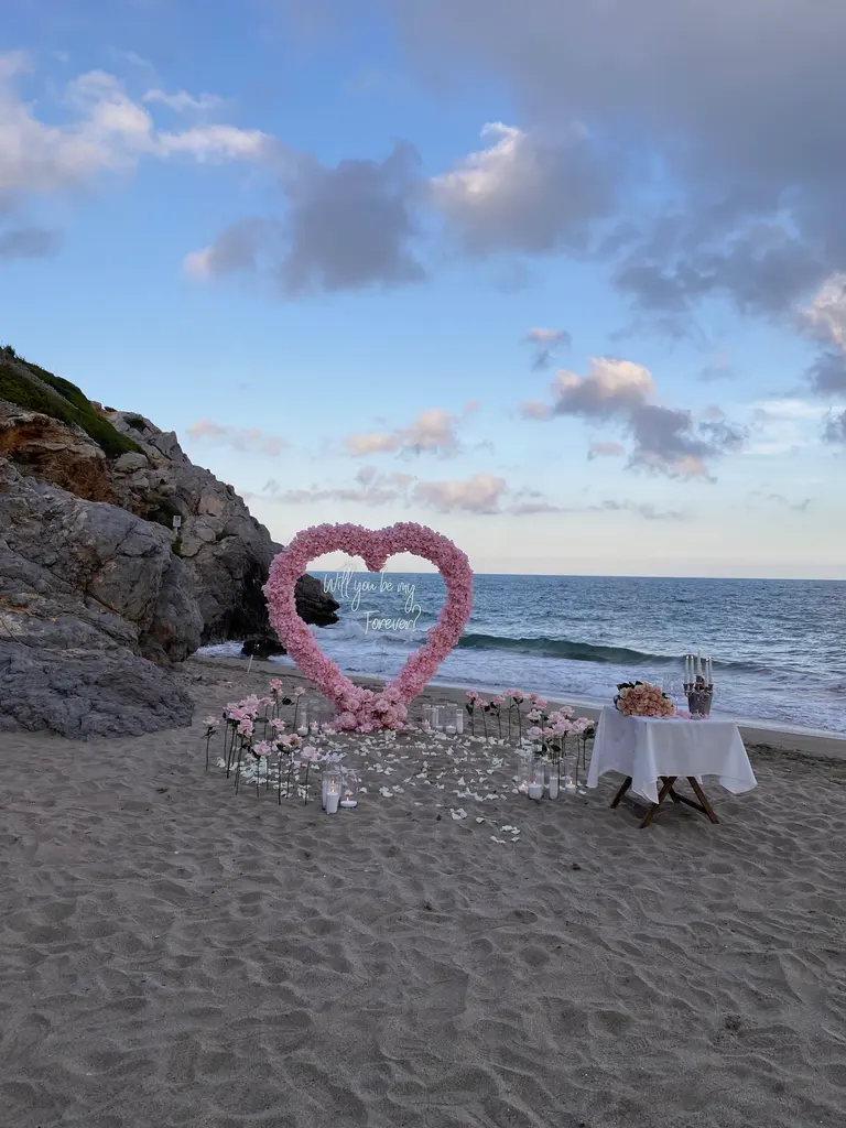 Garraf beach marriage proposal setup view 3 showing cliffs and Mediterranean coast