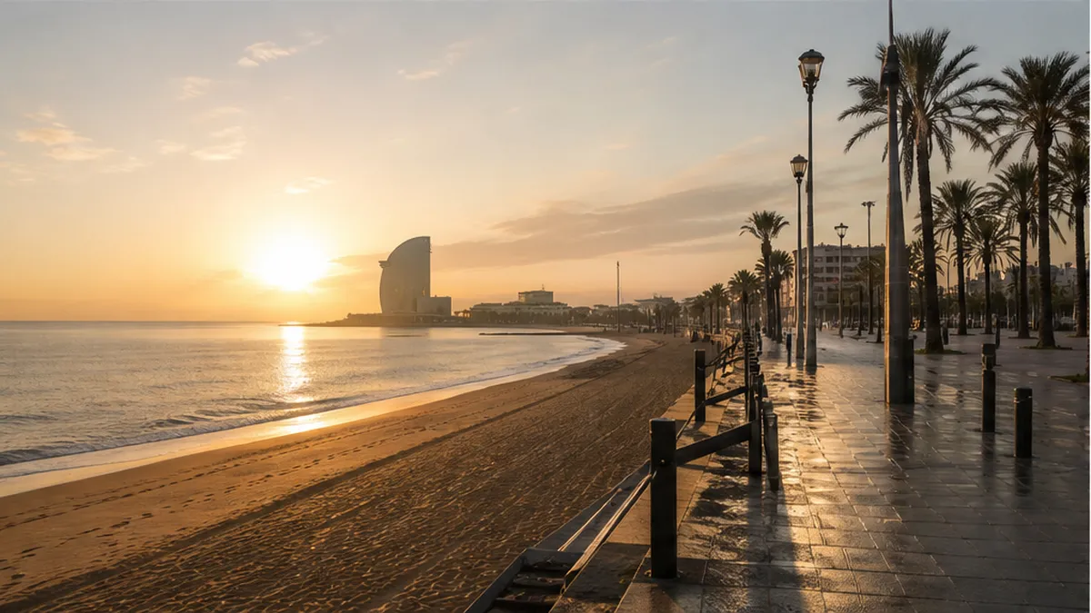 Barceloneta beach at sunrise for privacy and light scoring