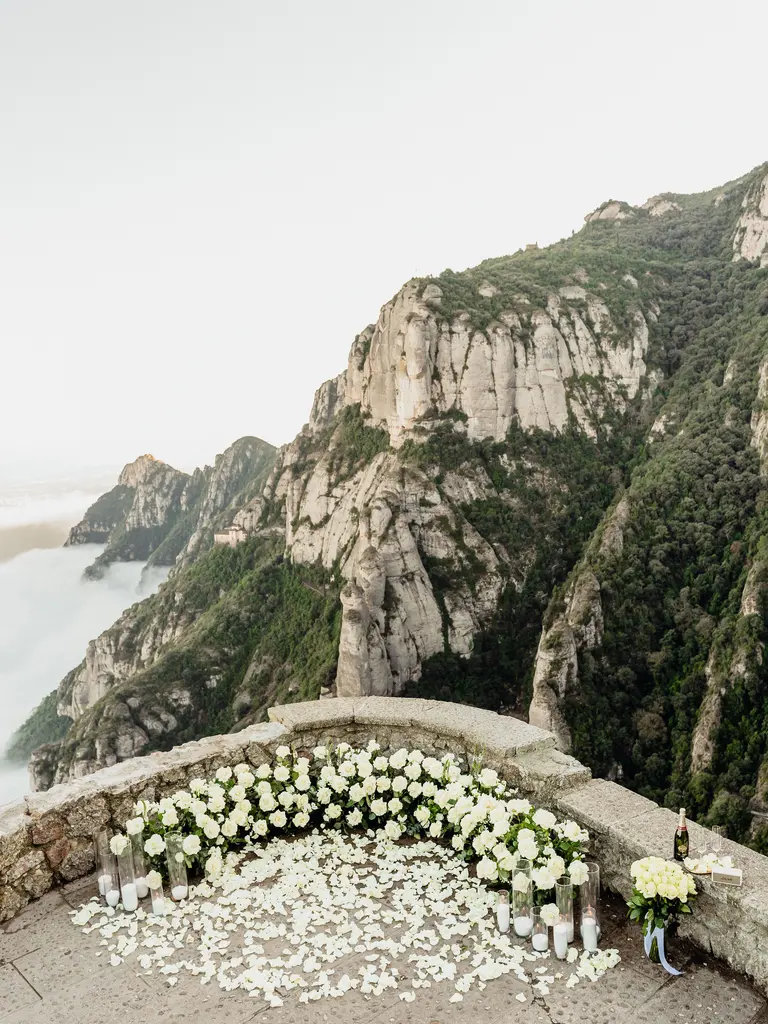 Montserrat marriage proposal setup view 4 overlooking the mountain massif