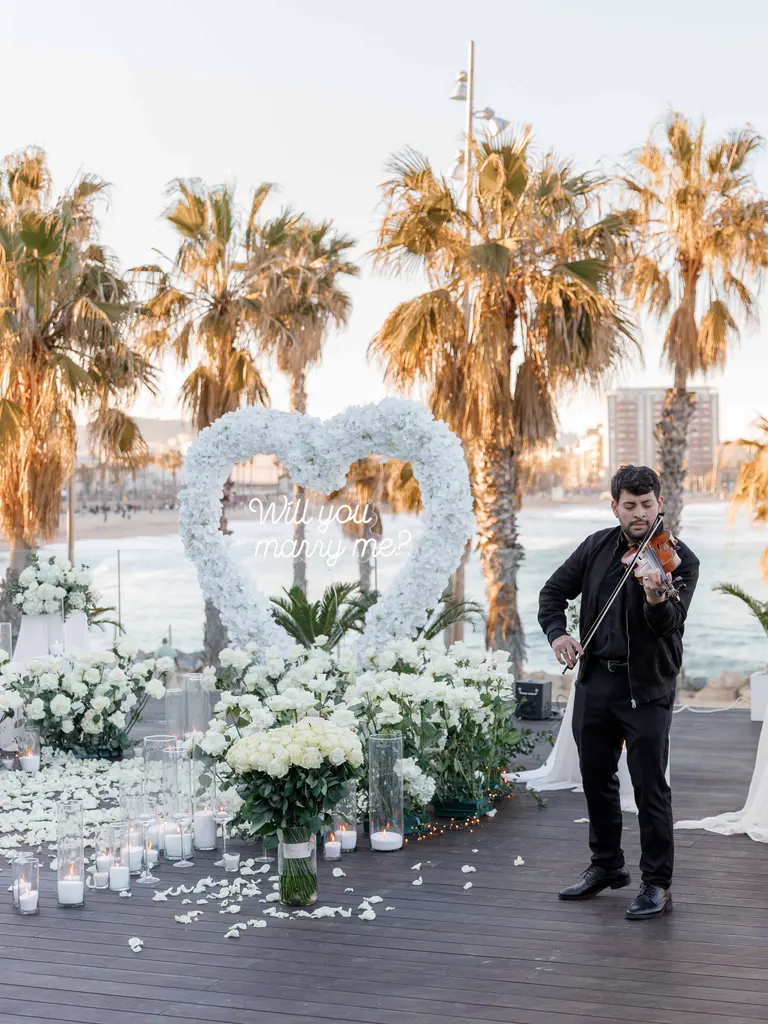 W Barcelona hotel marriage proposal setup view 4